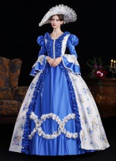 Blue Printed Cosplay Theme Party Dress Flare Sleeve Floor Length Venice Fancy Costume Blue Printed Cosplay Theme Party Dress Flare Sleeve Floor Length Venice Fancy Costume
