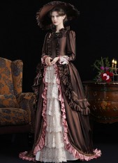 Brown Edwardian 1900s 1910s Tea Party Garden Dress Vintage Bustle Theater Costume Brown Edwardian 1900s 1910s Tea Party Garden Dress Vintage Bustle Theater Costume