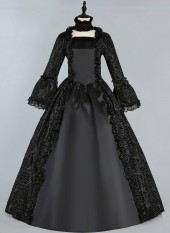 Renaissance 18th Century Black Pattern Brocade Victorian Gothic Vampire Dress Masquerade Ball Halloween Costume Renaissance 18th Century Black Pattern Brocade Victorian Gothic Vampire Dress Masquerade Ball Halloween Costume