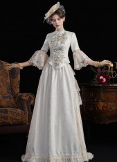 Edwardian Champagne Jacquard 1890s 1900s Vintage Downton Abbey Dress Theater Clothing Edwardian Champagne Jacquard 1890s 1900s Vintage Downton Abbey Dress Theater Clothing