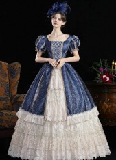 Customized Holiday Dark Blue Lace Ruffled Masquerade Ball Gown Inspired Cosplay Theater Costume Customized Holiday Dark Blue Lace Ruffled Masquerade Ball Gown Inspired Cosplay Theater Costume