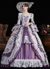 Purple Lace Ruffled Printed Holiday Carnival Party Gown Women Fantasy Stage Theater Costume Purple Lace Ruffled Printed Holiday Carnival Party Gown Women Fantasy Stage Theater Costume