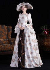 Brown Printed Edwardian Holiday Festive Dress 1890s 1900s 2PC Jacket and Skirt Downton Abbey Dress Historical Costume Brown Printed Edwardian Holiday Festive Dress 1890s 1900s 2PC Jacket and Skirt Downton Abbey Dress Historical Costume