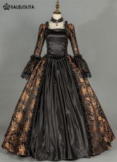 Renaissance Colonial Antique Floral Printed Brocade Gothic Victorian Dress Reenactment Theater Clothing Renaissance Colonial Antique Floral Printed Brocade Gothic Victorian Dress Reenactment Theater Clothing