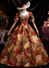 Vintage Medieval Multi-Color Printing Birthday Prom Dresses Square Neckline Short Sleeve Backless Beading Long Masquerade Dress Vintage Medieval Multi-Color Printing Birthday Prom Dresses Square Neckline Short Sleeve Backless Beading Long Masquerade Dress