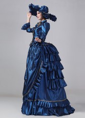 19th Century Navy Blue Long Sleeve Lace Victorian Bustle Gown Edward Dress Historical Costume 19th Century Navy Blue Long Sleeve Lace Victorian Bustle Gown Edward Dress Historical Costume