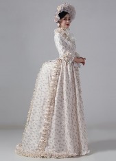 19th Century Champagne Floral Lace Ruffles Victorian Bustle Gown Lolita Maid Dress 19th Century Champagne Floral Lace Ruffles Victorian Bustle Gown Lolita Maid Dress