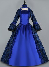 Renaissance 18th Century Women Blue Floral Pattern Brocade Victorian Dress 1800 Themed Events Tea Party Gown Renaissance 18th Century Women Blue Floral Pattern Brocade Victorian Dress 1800 Themed Events Tea Party Gown