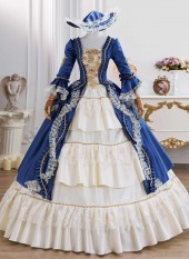 Royal Rococo Blue Victorian Ball Gown Embroidered Long Lace Sleeve Floor Length Formal Princess Victorian Dress Theater Costume Royal Rococo Blue Victorian Ball Gown Embroidered Long Lace Sleeve Floor Length Formal Princess Victorian Dress Theater Costume