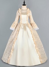 18th Century Women Rococo Champagne Floral Pattern Brocade Queen Victorian Holiday Dress Theater Costume 18th Century Women Rococo Champagne Floral Pattern Brocade Queen Victorian Holiday Dress Theater Costume