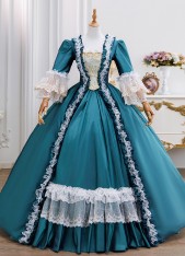 Noble Renaissance Retro Green Masked Prom Dresses Ball Gown Lace Appliques Half Sleeves Square Neckline Floor Length Long Formal Dress Noble Renaissance Retro Green Masked Prom Dresses Ball Gown Lace Appliques Half Sleeves Square Neckline Floor Length Long Formal Dress
