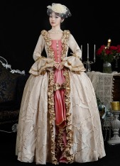 New Vintage Apricot Jacquard Rococo Baroque Queen Marie Antoinette Gown New Vintage Apricot Jacquard Rococo Baroque Queen Marie Antoinette Gown